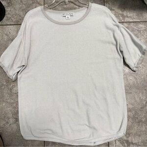 Barefoot Dreams Cozy Chic Ulta Lite short sleeve sweater Top Sz S Light Gray
